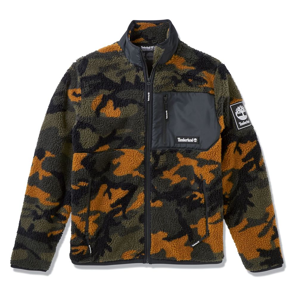 Geaca Timberland Barbati Negrii/Verzi/Maro - Camo Recycled Fleece - Romania - WJEACF819